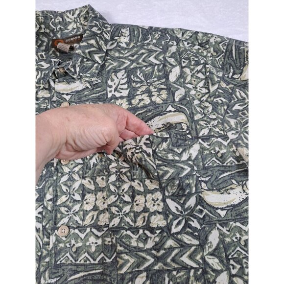 GH Bass Earth Shirt Mens L Casual Batik Fish Green Short Sleeve Dad Vacay - Picture 5 of 9